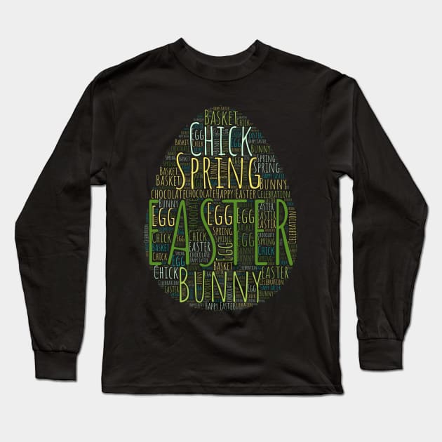 Cute Easter Egg Shaped Word Cloud Long Sleeve T-Shirt by JanesCreations